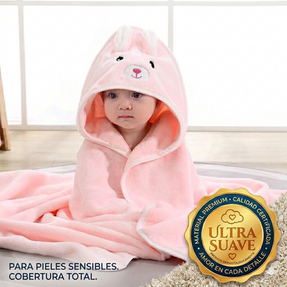 Manta de Baño "Pequeño Refugio" – Microfibra Ultra-Suave con Capucha Animalito