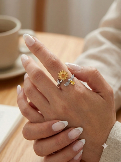 Anillo Giratorio Girasol | Alivio de Ansiedad y Estrés