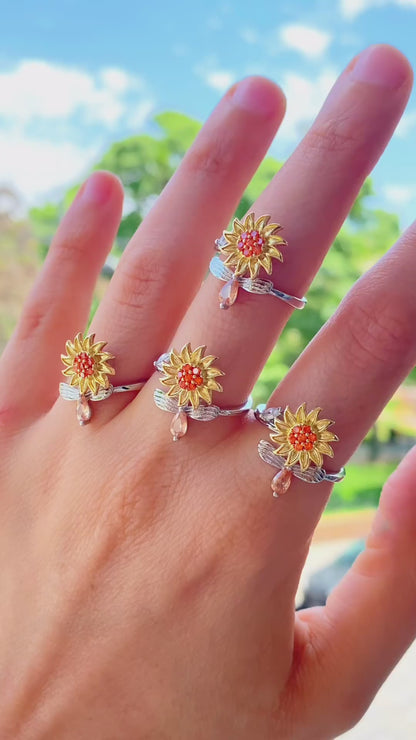 Anillo Giratorio Girasol | Alivio de Ansiedad y Estrés